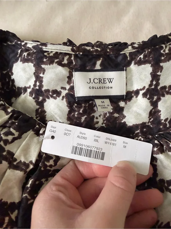 NWT J. Crew Black & White Plaid Ruffle Collar 100% Silk Blouse - Image 6