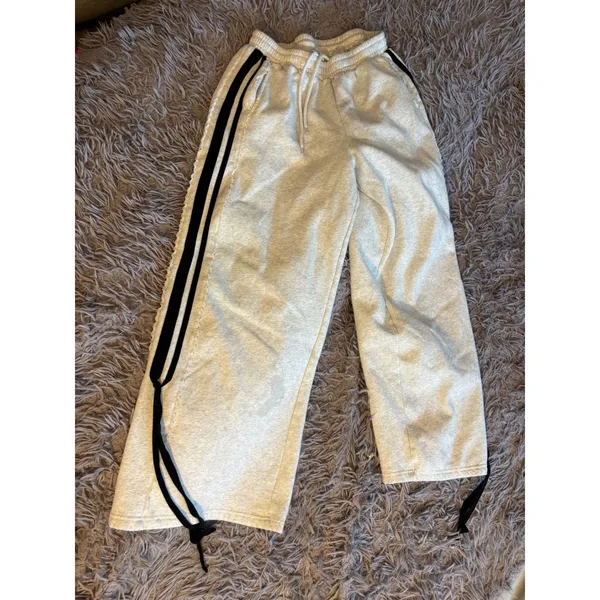 Refuge Heather Gray Lace Trim Side Stripe Sweatpants‎ Ribbon Tie Leg Medium - Image 5