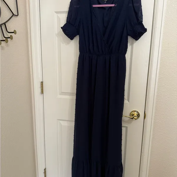 Lulus Falling Into You Navy Blue Swiss Dot Tiered Maxi Dress - Size Medium - Image 5