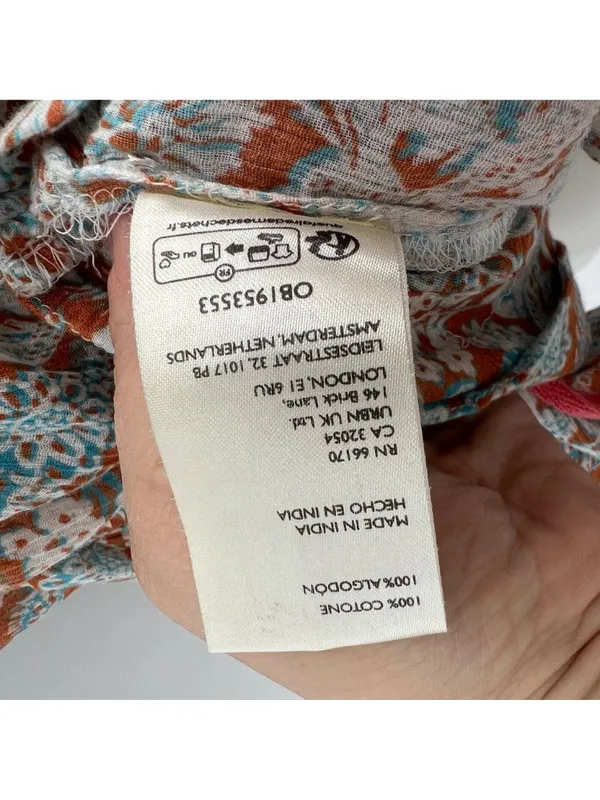By Anthropologie Boho Peasant Floral Shirred Blouse Brown Blue Size Large - Image 10