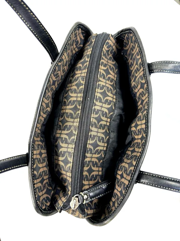 Fossil Brown Black Monogram Jacquard Leather Satchel Bag Y2K - Image 4