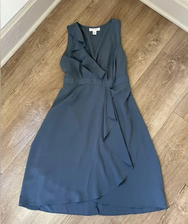 Motherhood Maternity Blue Sleeveless Faux Wrap Dress ~ Ruffle Detail ~ Size S - Image 3