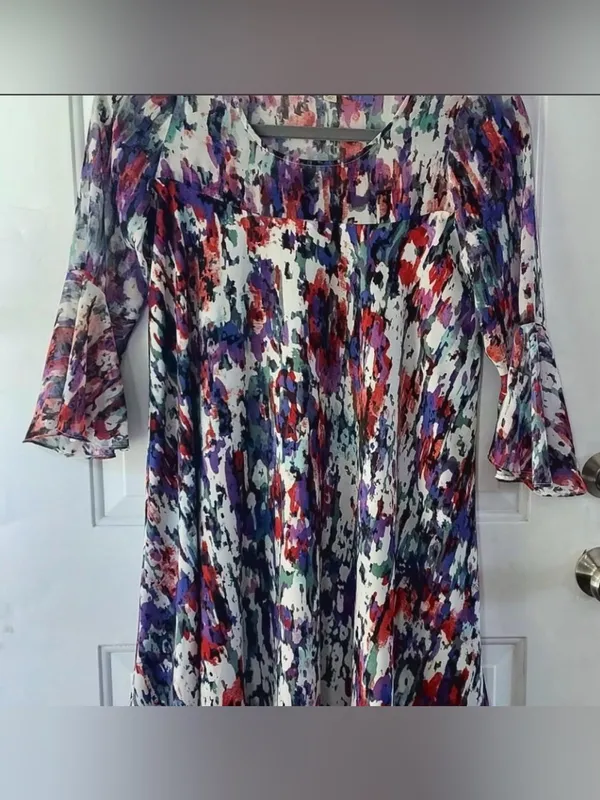 Anthropologie Paper Crown Eldora swing dress Sz M bell sleeves boho feminine - Image 3