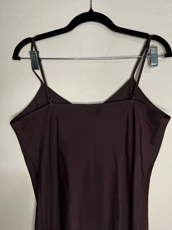 Anna Sui Vintage Chocolate Brown Sheer Spaghetti Strap Slip Mini Dress Y2K 90s - Image 8