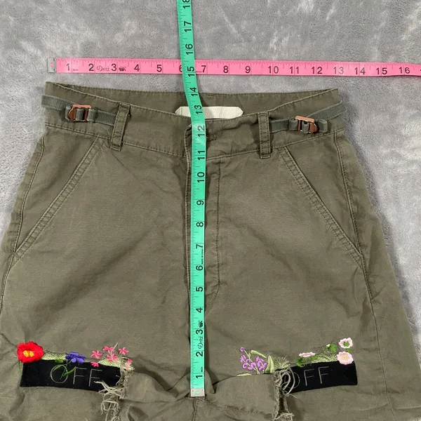 Off White Shorts Womens 26 Green Flower Embroidery Cargo Streetwear Military - Image 15