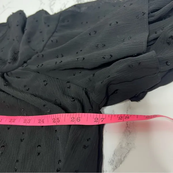 Happy x Nature‎ Swiss Dot Flowy Blouse tiered bell sleeve tassel tie black sz L - Image 5