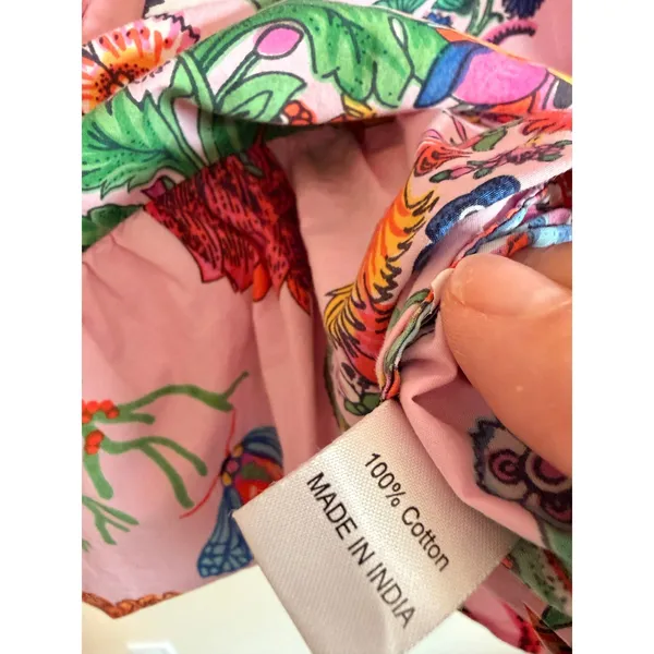 Banjanan Mini Dress Womens XS‎ Pink Toucans Garden Tropical Ruffle Puff Sleeve - Image 9