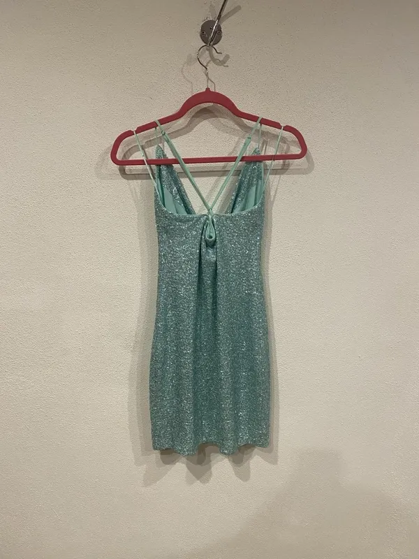 Susana Monaco Dress Womens Small Green Glitter Mesh Cowl Neck Slip Mini - Image 5