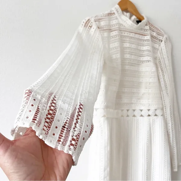 Bardot Vivian White Lace Long Sleeve Wedding Bridal Shower Cocktail Mini Dress - Image 3