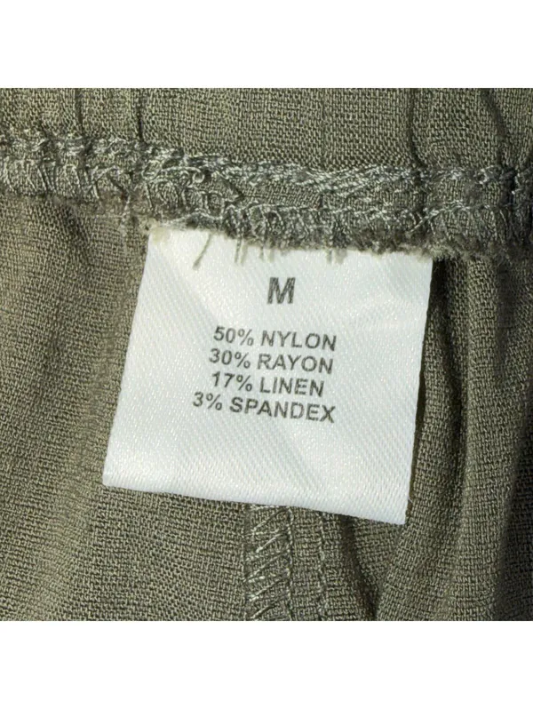 Women’s Olive Green Linen Blend Wide Leg Pull On Pants Medium 29x28 - Image 6