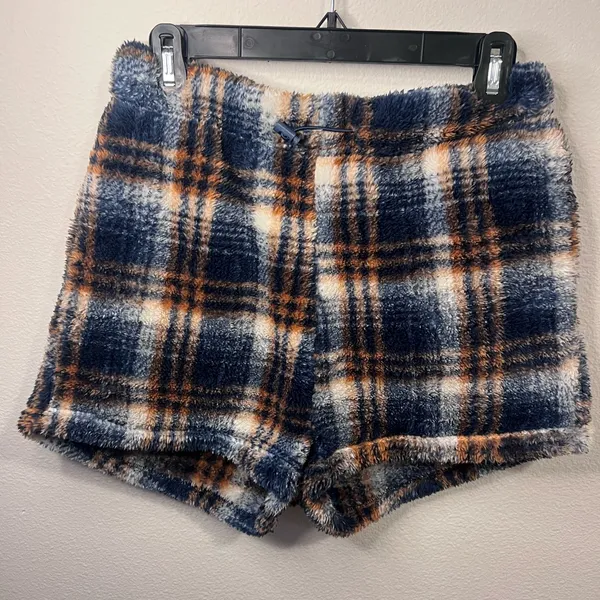 Lazy sundays Cozy Plaid Fleece Women Shorts - Navy and Orange - Image 2