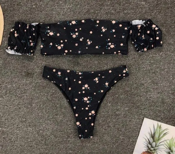 Boutique black floral off shoulder bikini - Image 4