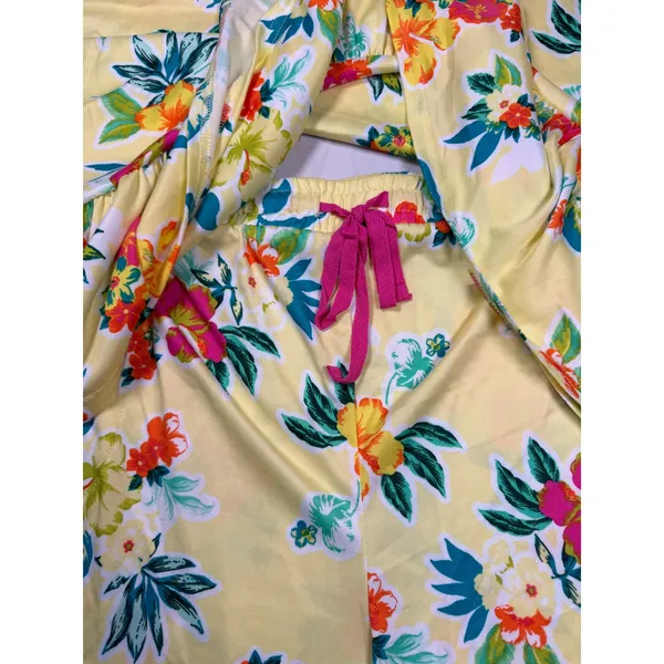 Cuddl Duds Pajama Set Womens XXL Yellow Floral Tank Top Shorts Drawstring NWT - Image 2