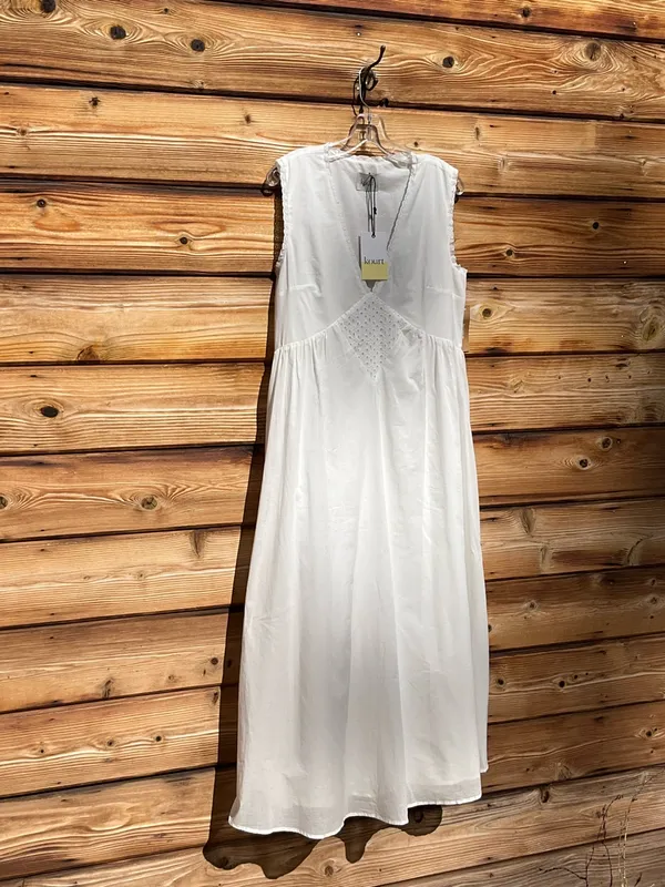 Kourt Few Moda Size M White Sonnet V neck Cotton Long Maxi Ankle Dress - Image 5