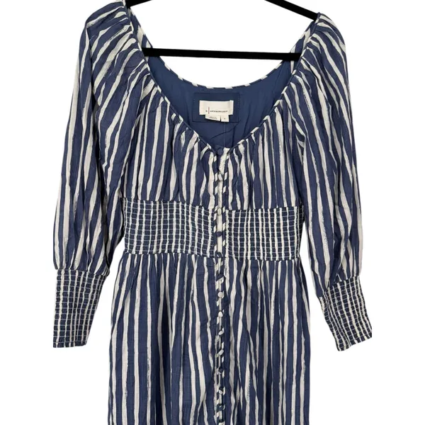 NWT Anthropologie Long Sleeve Sweetheart Midi Dress Blue Striped Size Small Boho - Image 10