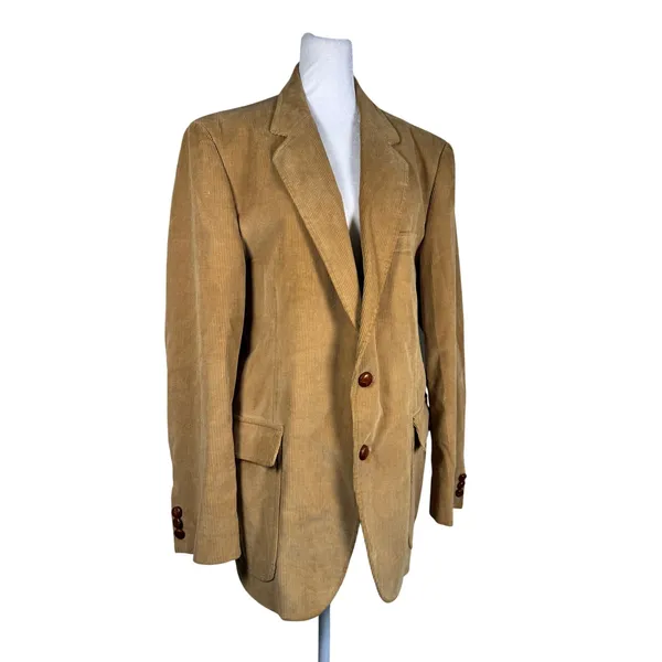 Vintage ‘80s Jordache Tan Corduroy 100% Cotton Single Breasted Blazer - Image 3