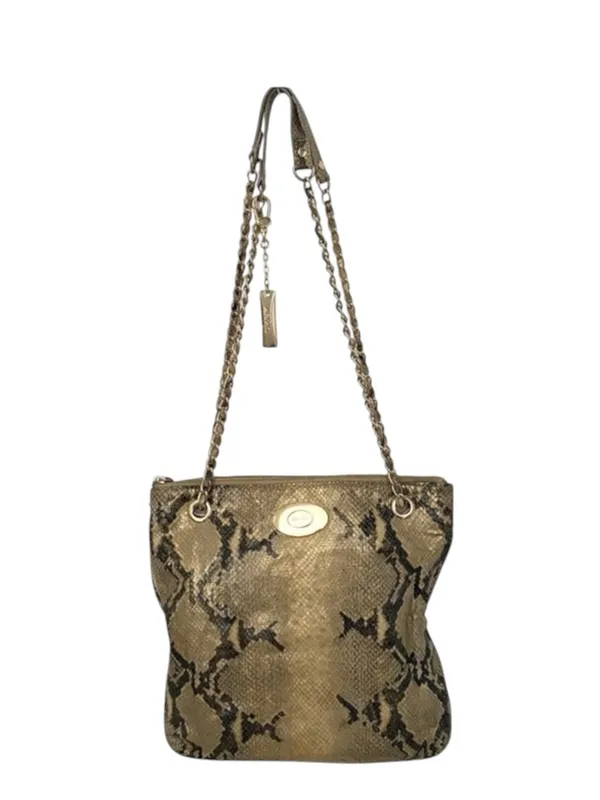 DKNY 𖤐 Convertible Crossbody Leather Handbag 𖤐 Metallic Python 𖤐 Gold Chain - Image 14