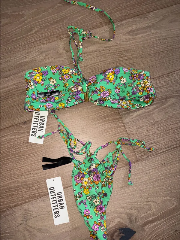 brand new urban outfitters green floral bikini halter and thong small with tags - Image 5