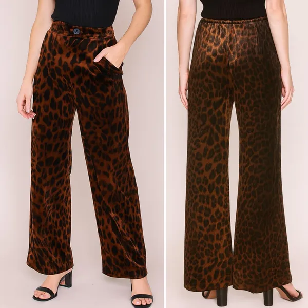 Cabi Party Velvet Pant Leopard Print Wide Leg Trousers Brown Black Size Large - Image 10