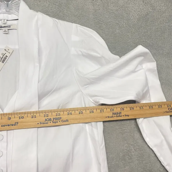 Madewell Top Womens XS White V Neck Puff Sleeve Blouse Tie Button‎ Cotton NY535 - Image 7