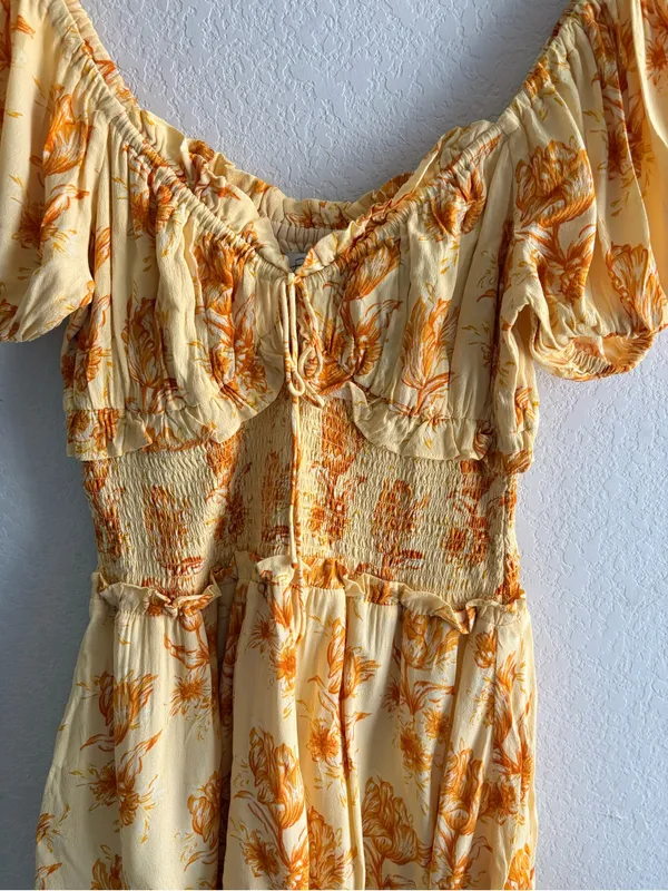 Sabo Skirt Milota Dress Size M Yellow Floral Puff Sleeves Mini Boho Summer - Image 7