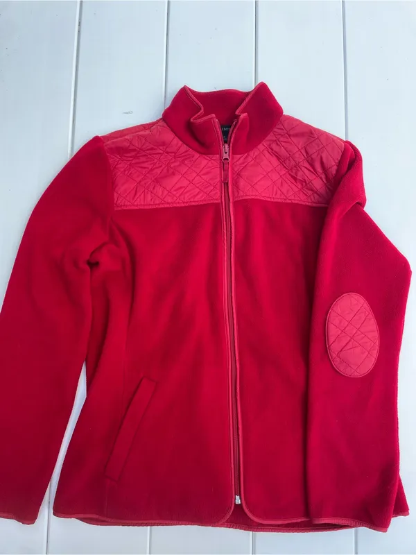 Talbots Red Solid Polar Fleece Zip Up Jacket, Fall Red, Size M - Image 2