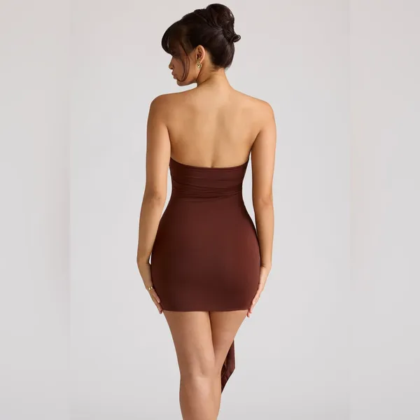 Oh Polly Natalya Bandeau Mini Dress in Chocolate Brown Size 4 New with tag - Image 5