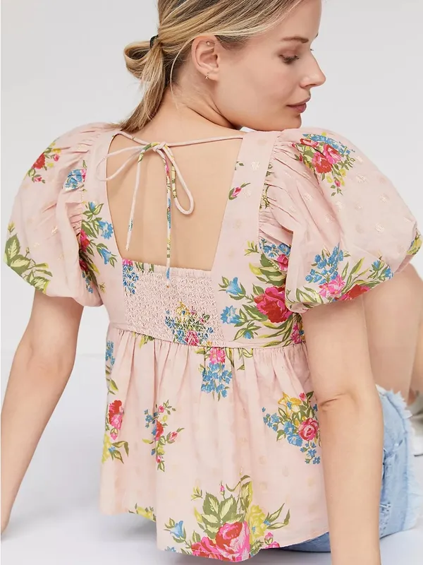 Love the label Rosette Babydoll Blouse Floral Peplum Top‎ Pink Anthropologie - Image 2