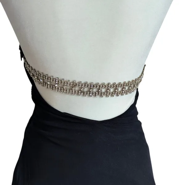 Cache Vintage Y2K Black Backless Formal Dress Rhinestone Halter Gown Prom Hoco - Image 3