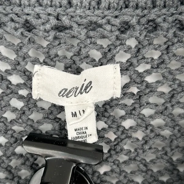 Aerie Women Dark Gray‎ Open Knit Quarter Zip Cropped Cotton Sweater Size M - Image 4