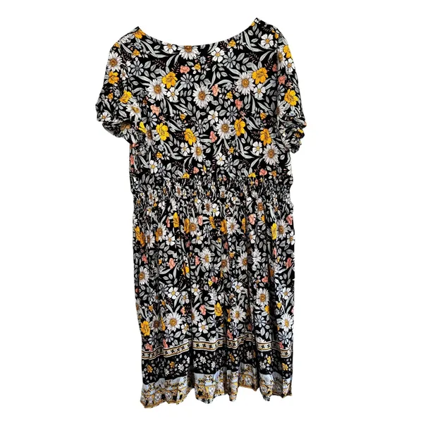 Agnes Orinda Womens 1X Floral Smocked Waist Midi Dress Black Daisy Boho 6351 - Image 8