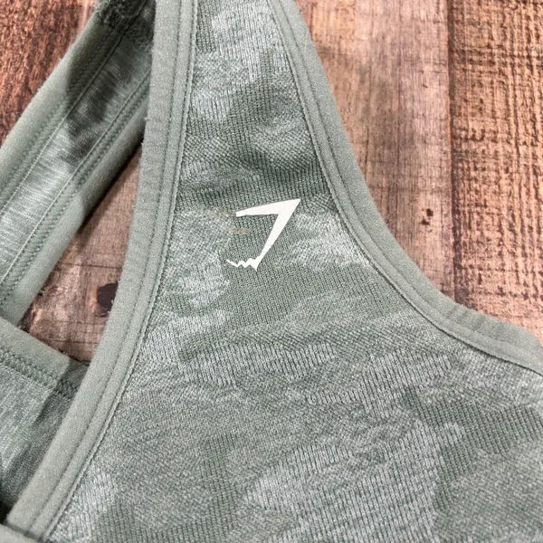 Gymshark Adapt Camo Seamless Sports Bra Sage Green Cross Back Small - Image 2