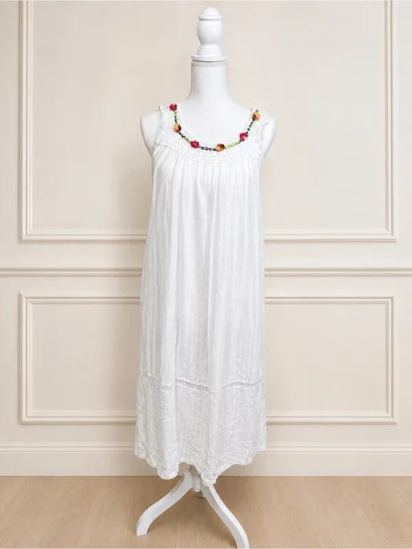 Handmade Cadeltef Ecuador White Cotton Crochet Floral Maxi Dress Boho Cottagecore - Image 2