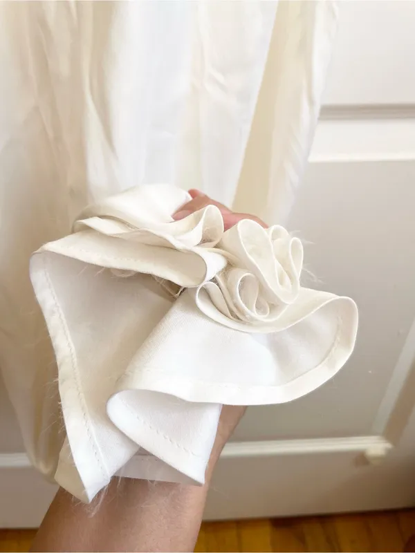BHLDN Bridal Satin Lace-Trimmed Short-Sleeve V-Neck Slip Dress Size XS - Image 7