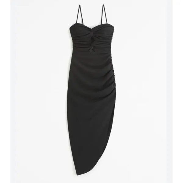 NEW Abercrombie & Fitch Satin Effect Ruched Midi Dress Women's‎ SP Black Party - Image 2