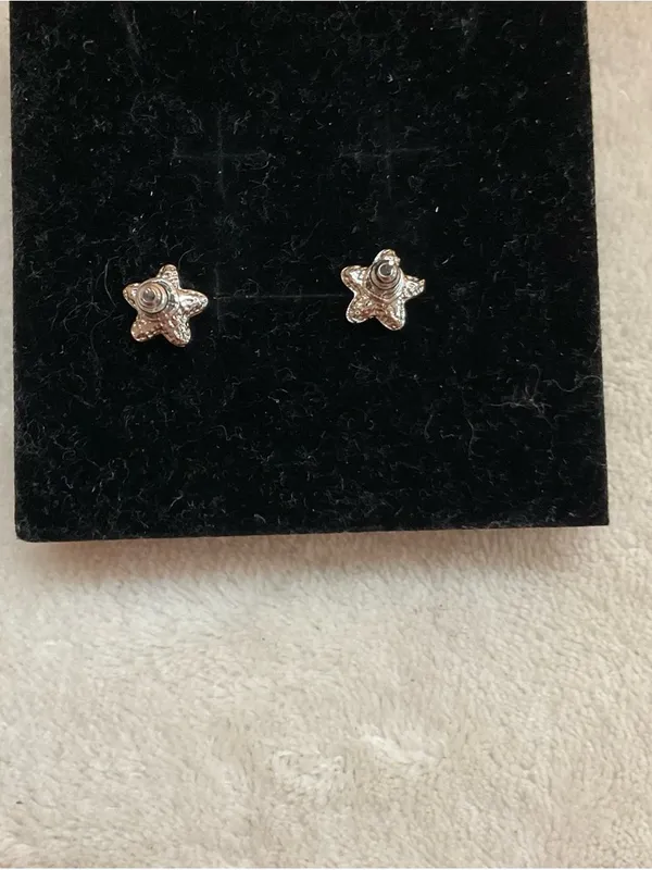 Blue Flower Stud Earrings - Small Floral Crystal Centers - Image 4