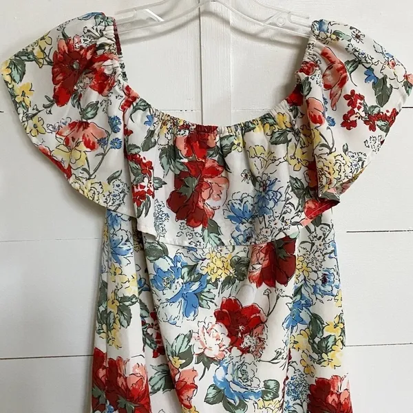 Abercrombie‎ & Fitch Floral Off-The-Shoulder Ruffle Mini Dress White Small - Image 5
