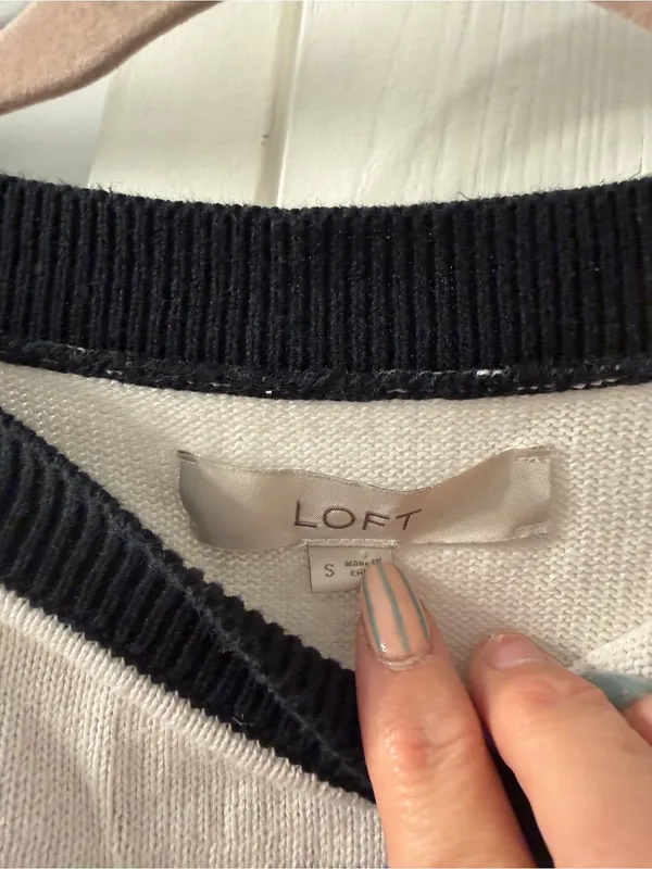 LOFT Black and Cream Striped Off-the-Shoulder Sweater - Image 2