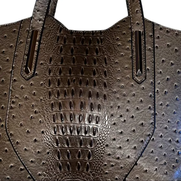 Isabella vegan leather ostrich satchel! Taupe in color with unique design! - Image 2