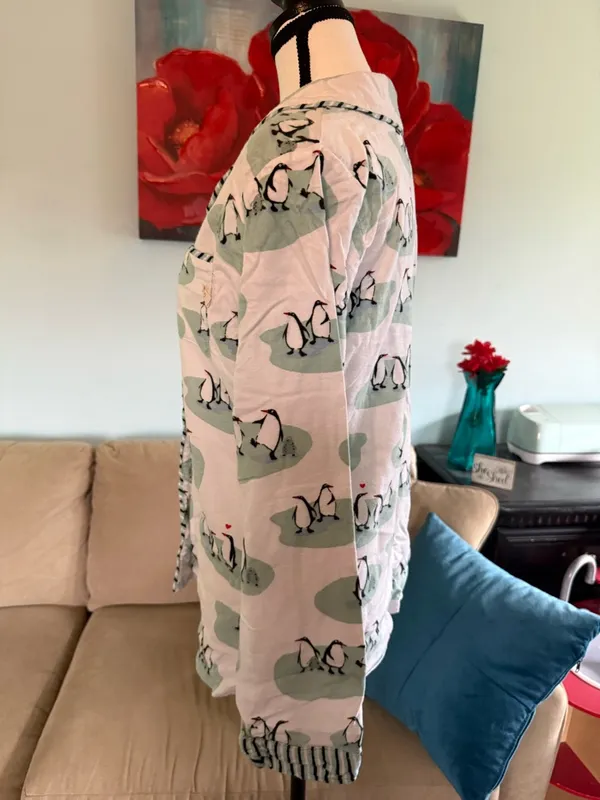 Munki Munki White Mint Green Penguin PJ Top Size M Medium Flannel - Image 4