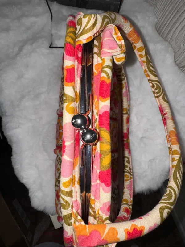 Vera Bradley Floral Quilted Handbag-Pink, Olive & Orange - Image 5