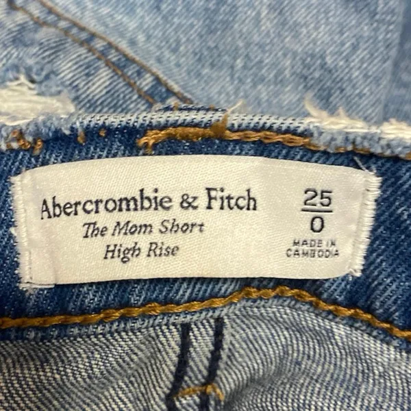 Abercrombie & Fitch Blue Distressed Frayed High Waist Denim Jeans Mom Shorts 25 - Image 4