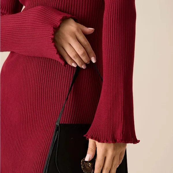 Rihoas Women's Red Bell Sleeve Bodycon Sweater Dress - Image 3