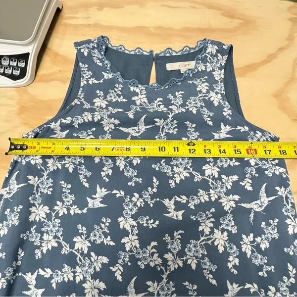 LOFT Bird Novelty Print Shift‎ Mini Dress Blue White XS - Image 10