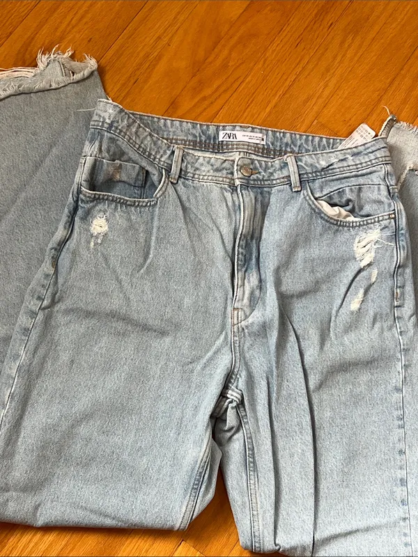 Zara 100% cotton wide leg raw split hem jeans - Image 3