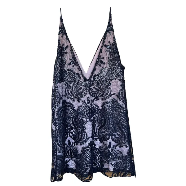 Free People Night Shimmers Mini Dress Black Sequin Lace NWT Size 8 - Image 4