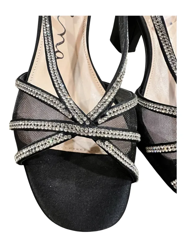 Nina Bonney Rhinestone Mesh Block Heel Sandals Black Size 8M NIB - Image 9