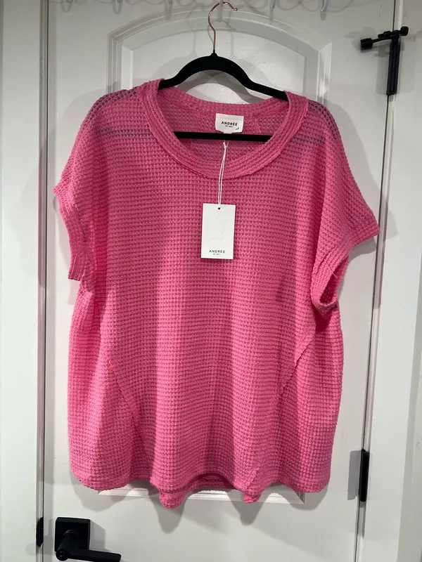 Andree By unit waffle knit top in Pink - Image 3