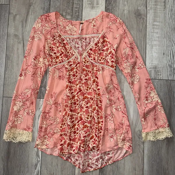 Free People Coquette Odette Fairycore Floral Printed Bell Sleeve Tunic medium - Image 12