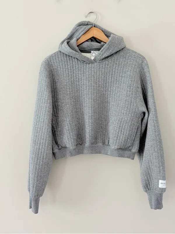 Aerie OFFLINE By Aerie Coffee Run Cropped Hoodie Grey Pullover Ribbed Size M - Image 12